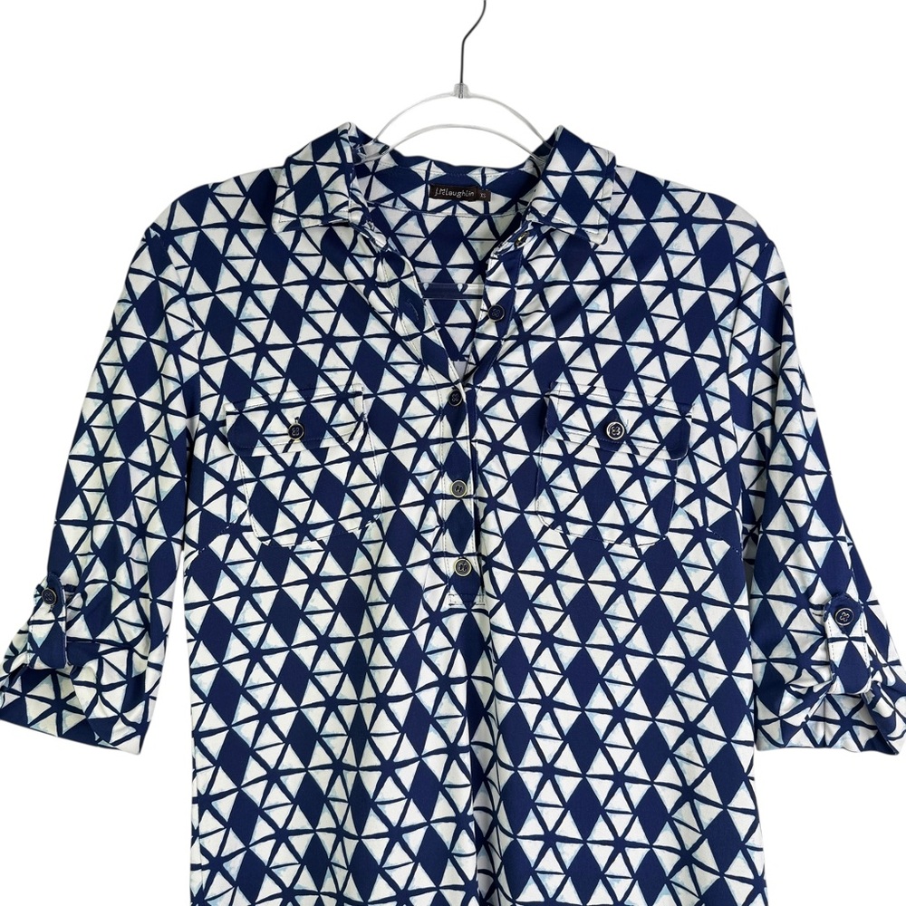 J. McLaughlin Lawrence Geometric Catalina Cloth Shirt Dressβ Roll Tab XS - Picture 5 of 15